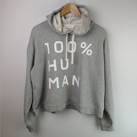 Everlane SZ L 100% Human Gray Cropped Hoodie - Picture 3 of 7
